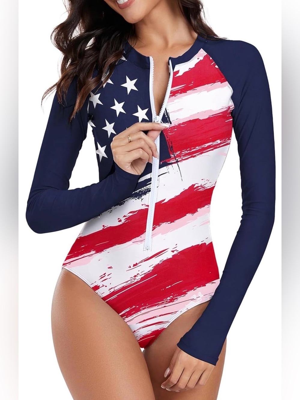 NWOT Century Star American Flag Rash Guard UPF 50+ 1Pc Swimsuits Womens XL